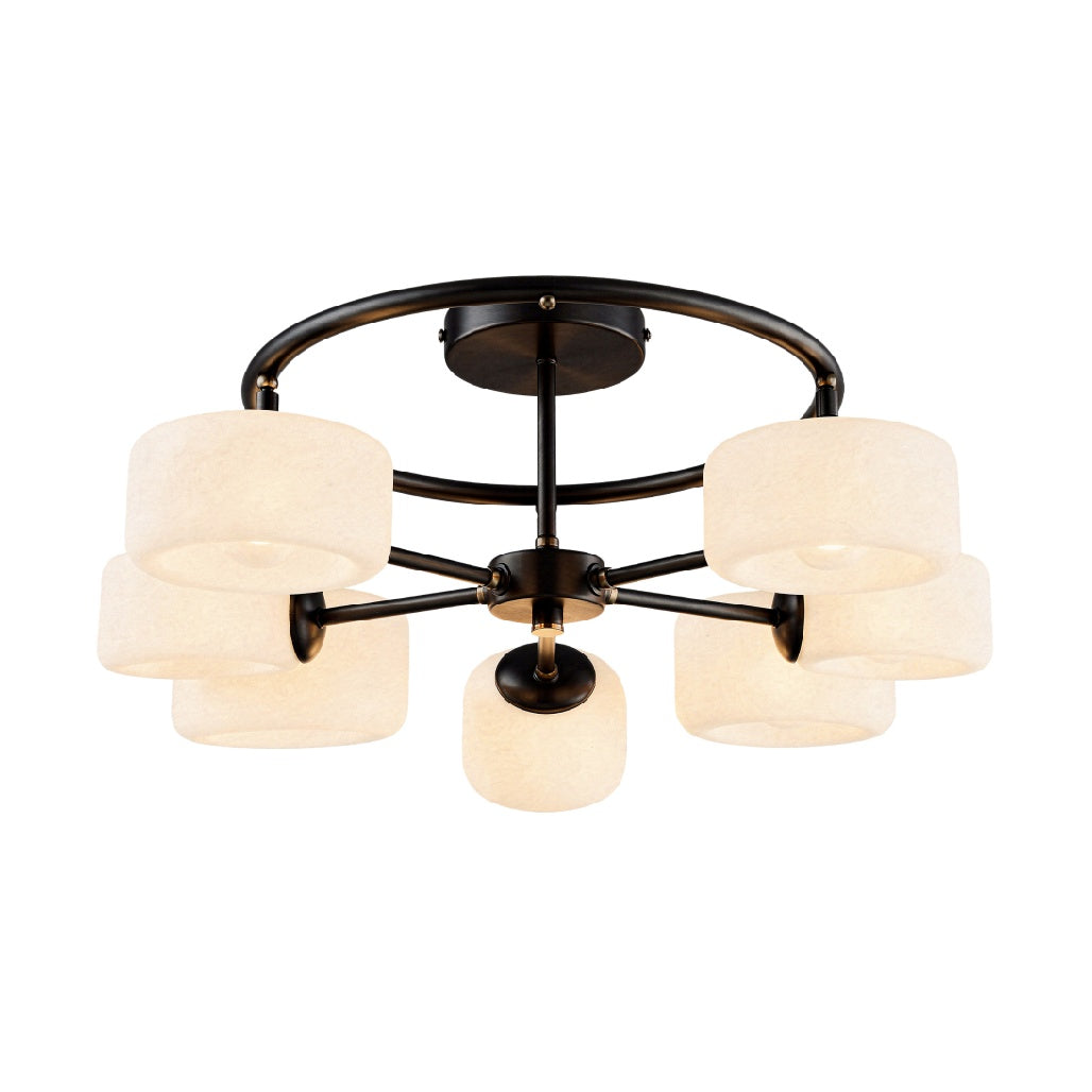 "Moderne Zwarte Plafondlamp met Witte Opale Glazen Shades"