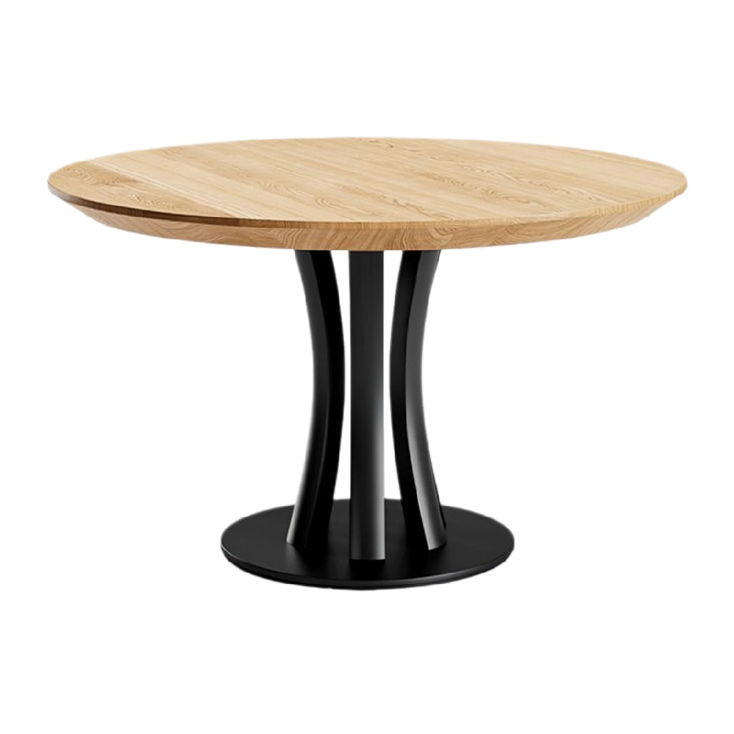 Ronde Houten Tafel met Zwart Stalen Onderstel