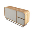 Minimalistisch Houten Dressoir met Grijze Deuren en Metalen Basis