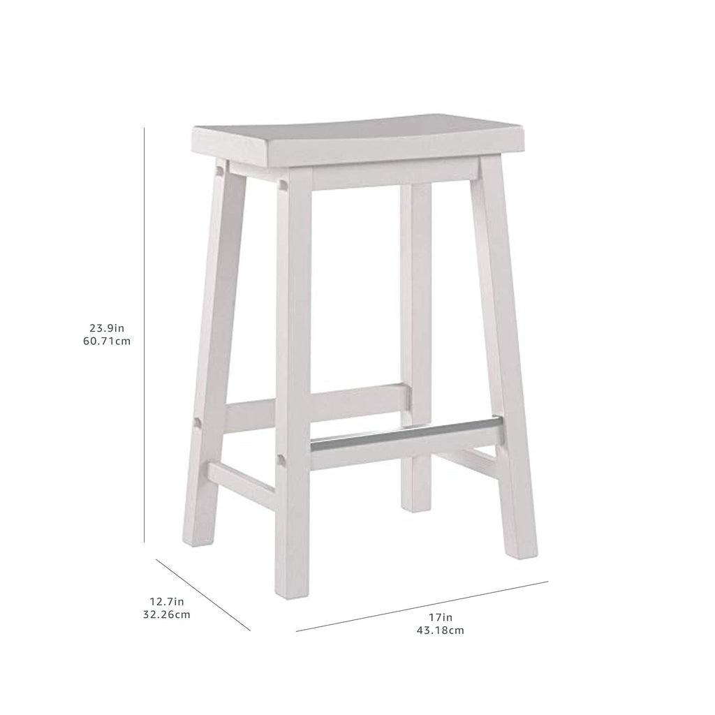 Amazon Basics Solid Wood Saddle-Seat Counter Height Bar Stools for Kitchen Island with Footrest, 24-Inch Height, Walnut, Set of 2