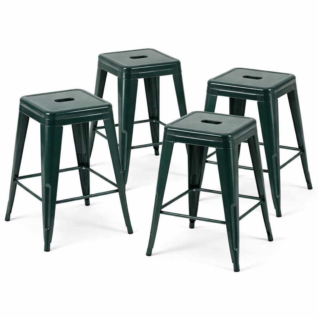 Midnight Black Metal Bar Stools Set of 4,30 Inch