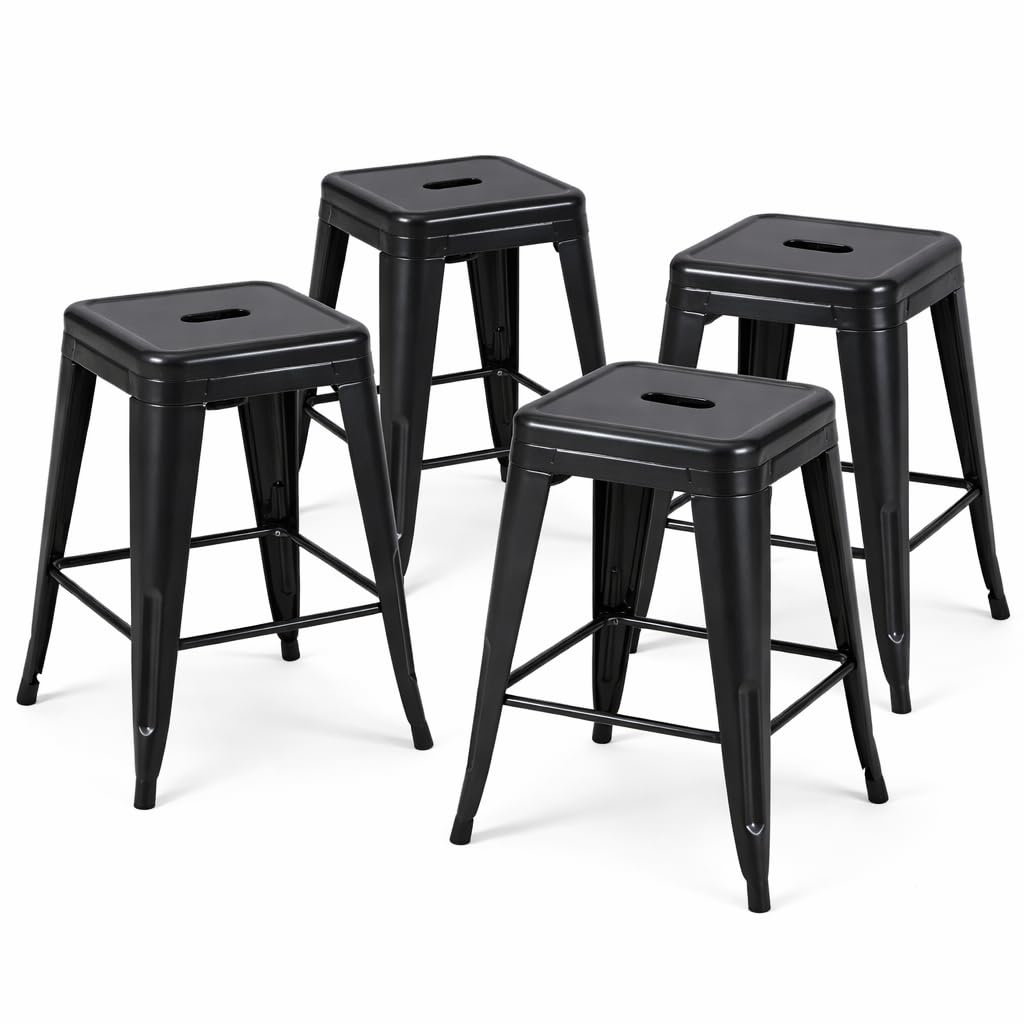 Midnight Black Metal Bar Stools Set of 4,30 Inch