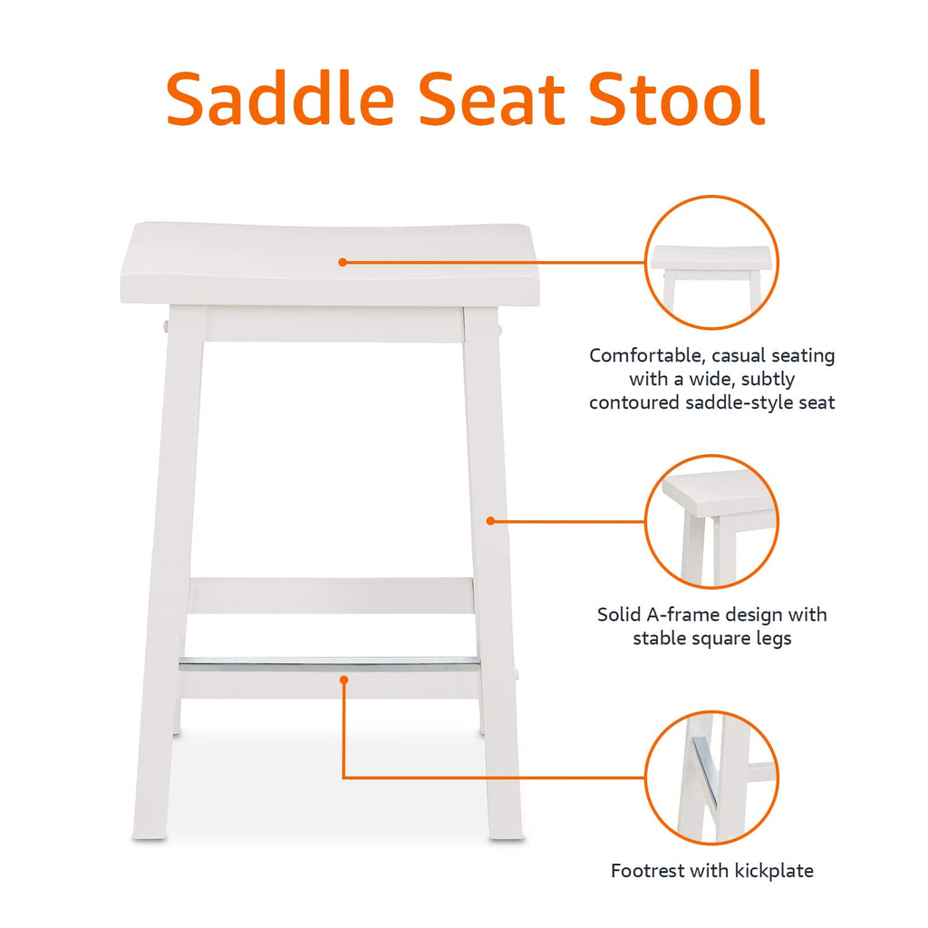Amazon Basics Solid Wood Saddle-Seat Counter Height Bar Stools for Kitchen Island with Footrest, 24-Inch Height, Walnut, Set of 2