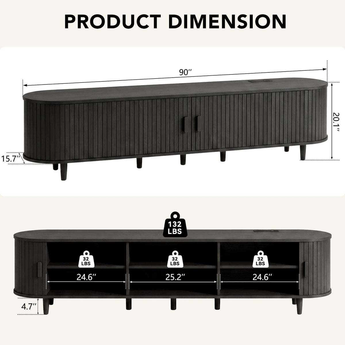 65" Mid Century Modern TV Stand with Power Outlet, Fluted Entertainment Center with Storage and Adjustable Shelves, Wood TV Console with Sliding Doors for Living Room, Walnut