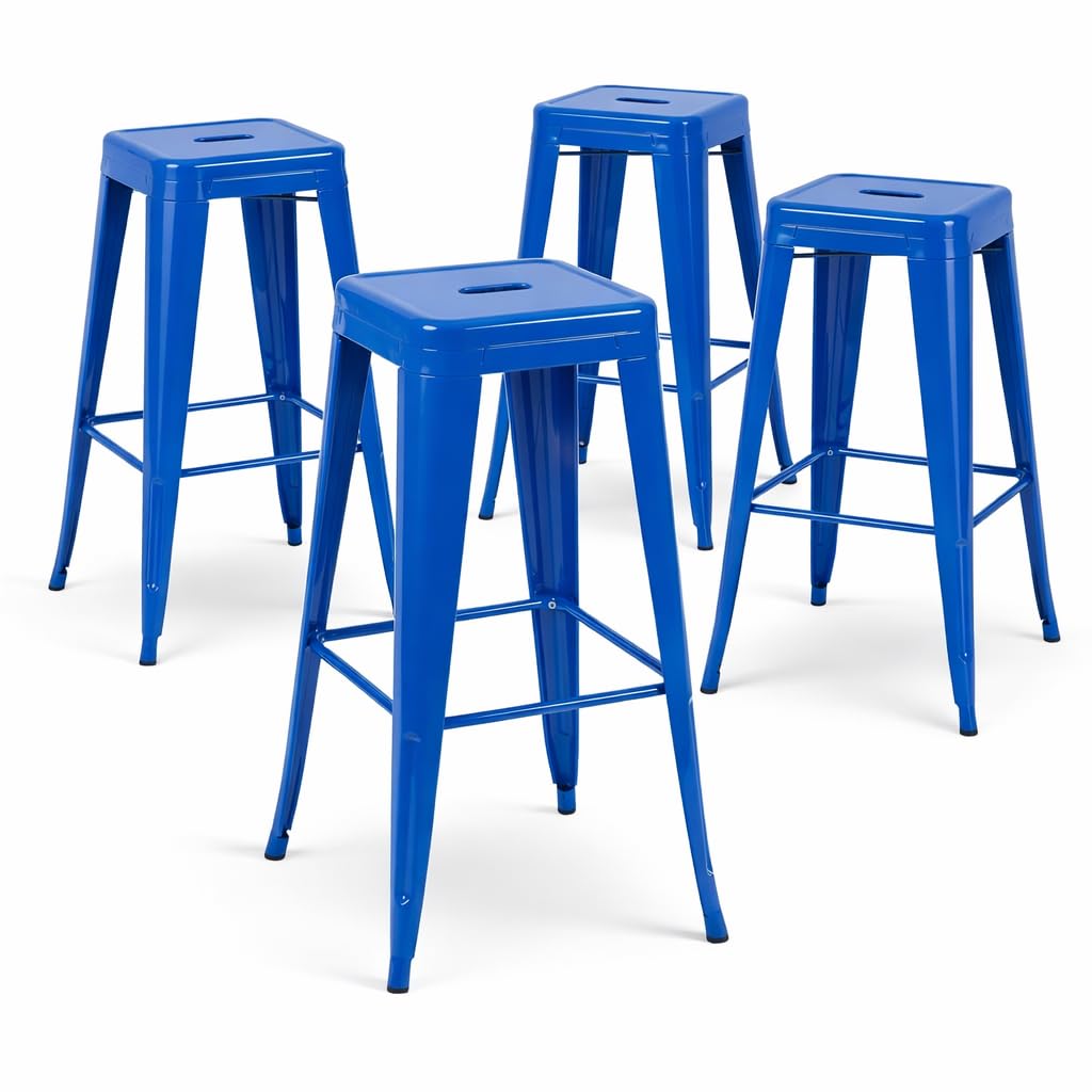 Midnight Black Metal Bar Stools Set of 4,30 Inch