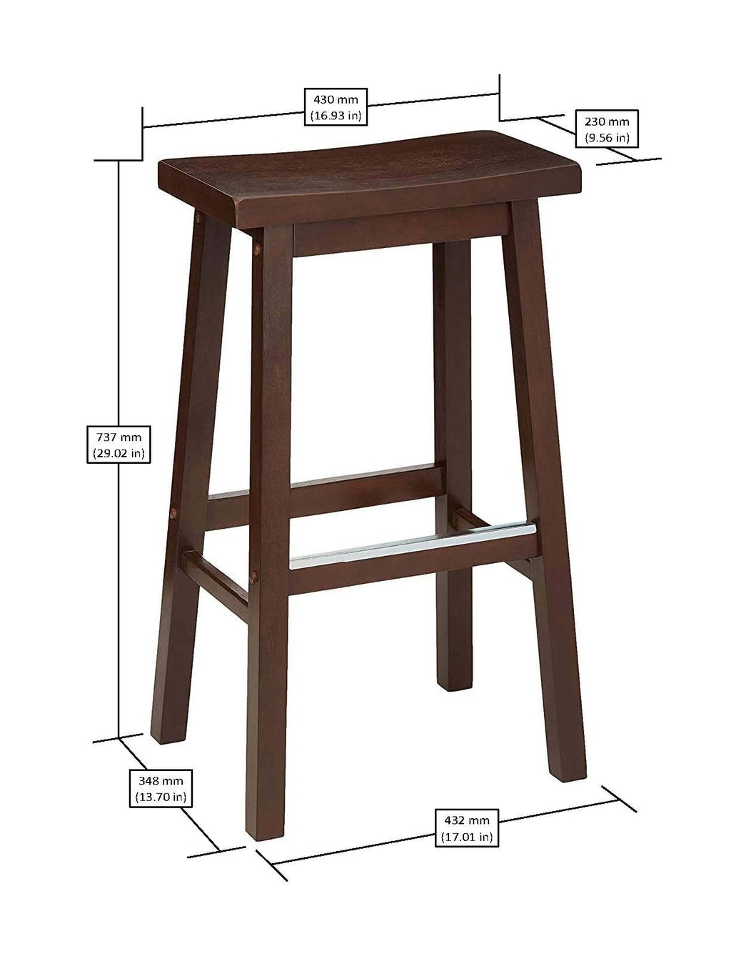 Amazon Basics Solid Wood Saddle-Seat Counter Height Bar Stools for Kitchen Island with Footrest, 24-Inch Height, Walnut, Set of 2