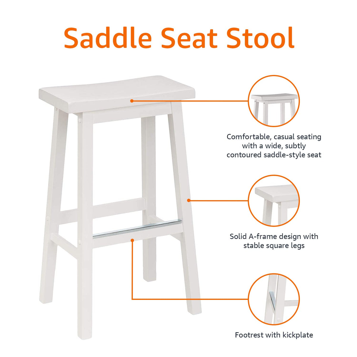 Amazon Basics Solid Wood Saddle-Seat Counter Height Bar Stools for Kitchen Island with Footrest, 24-Inch Height, Walnut, Set of 2