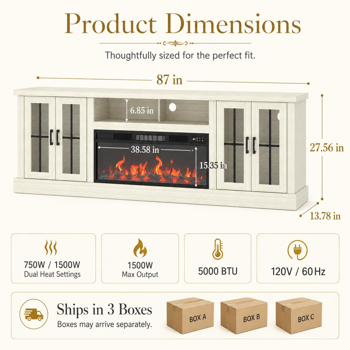 White Farmhouse TV Stand, Entertainment Center, 98" Wall Unit Media Console with Bookshelf, Cabinet & Power Outlets & Barn Doors, Fits TVs Up to 75â for Living Room