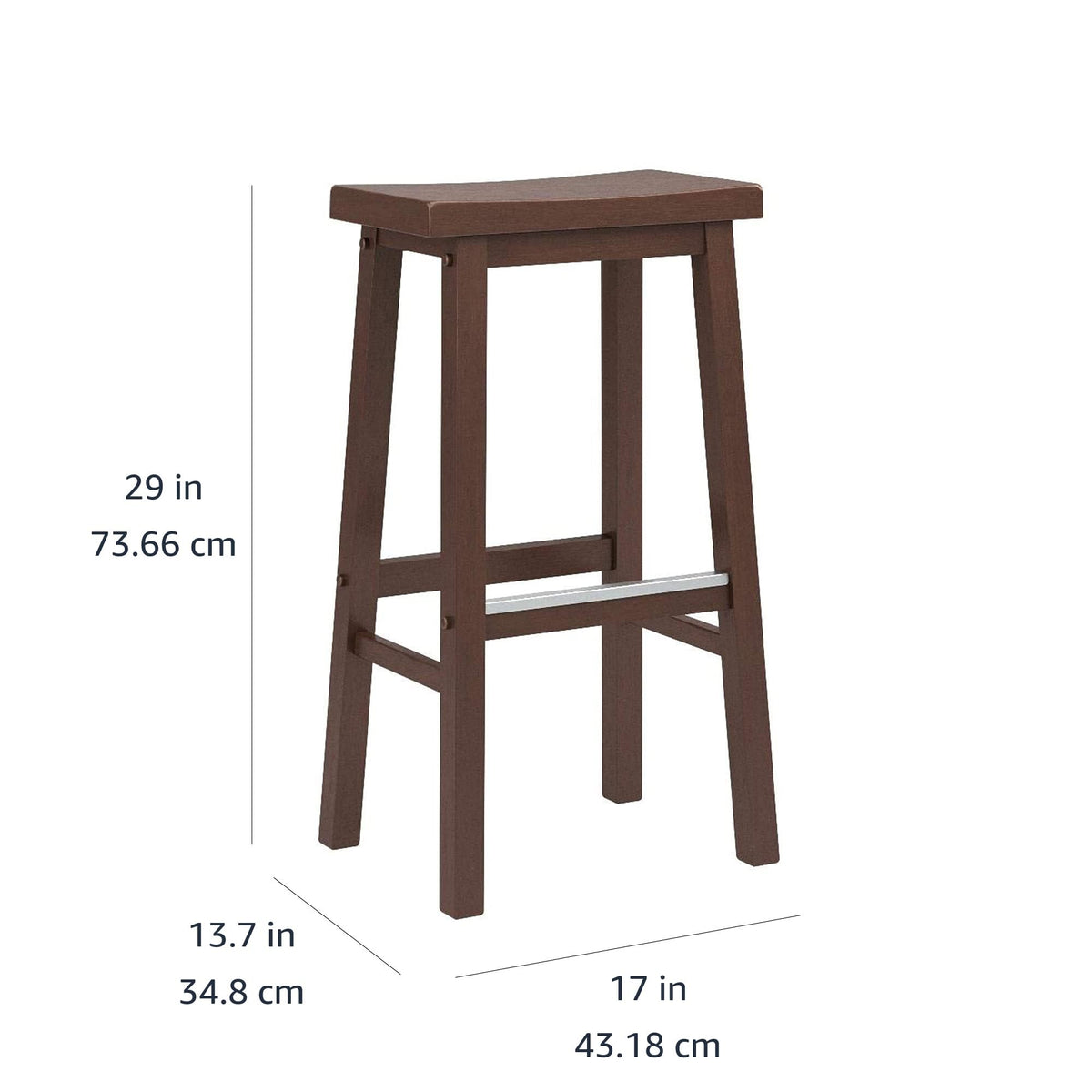 Amazon Basics Solid Wood Saddle-Seat Counter Height Bar Stools for Kitchen Island with Footrest, 24-Inch Height, Walnut, Set of 2
