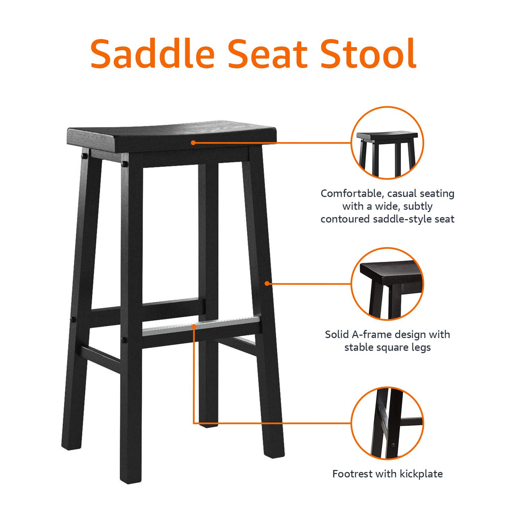 Amazon Basics Solid Wood Saddle-Seat Counter Height Bar Stools for Kitchen Island with Footrest, 24-Inch Height, Walnut, Set of 2