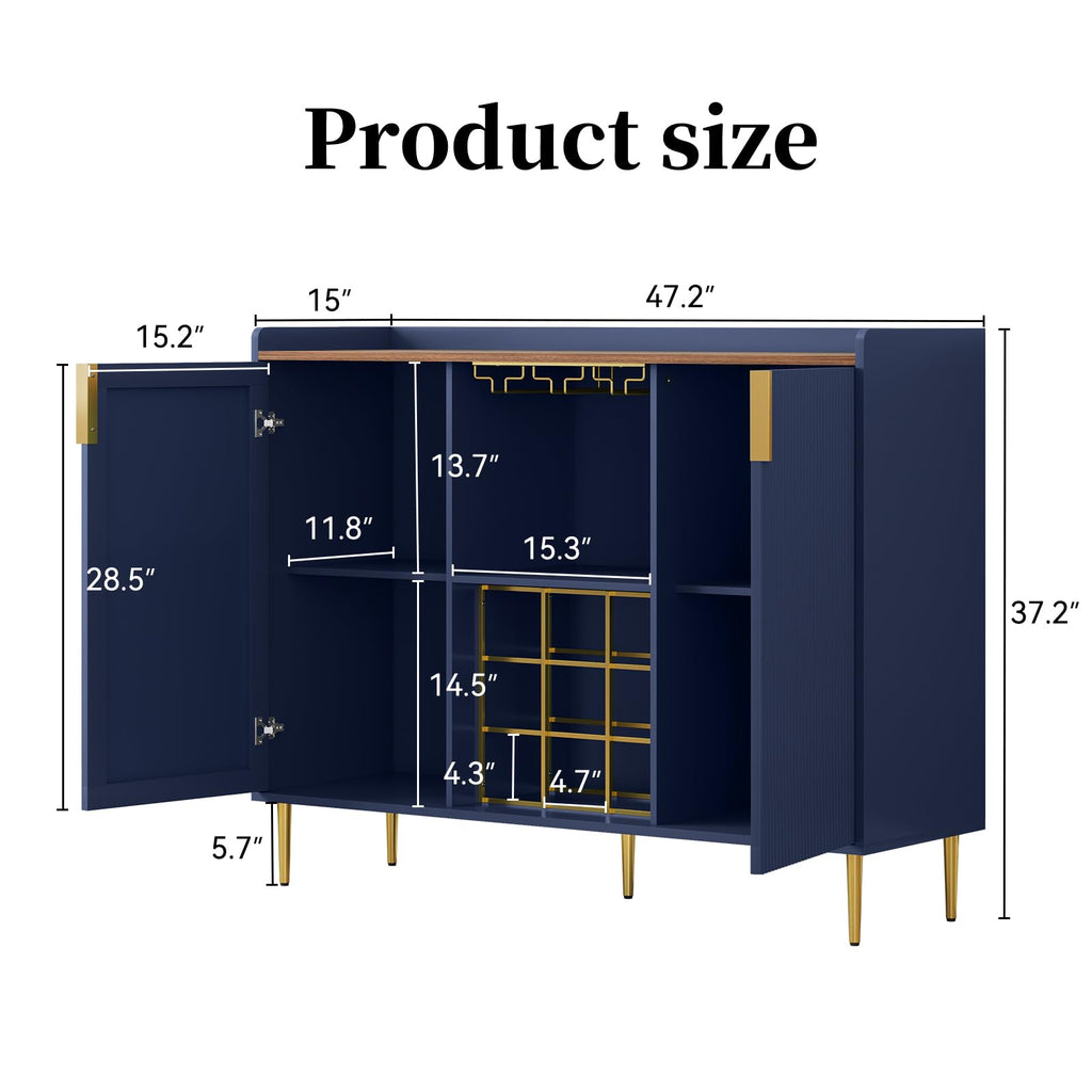 ARTPOWER 48" Wine Bar Cabinet with Fluted Texture, Buffet Sideboard, Black