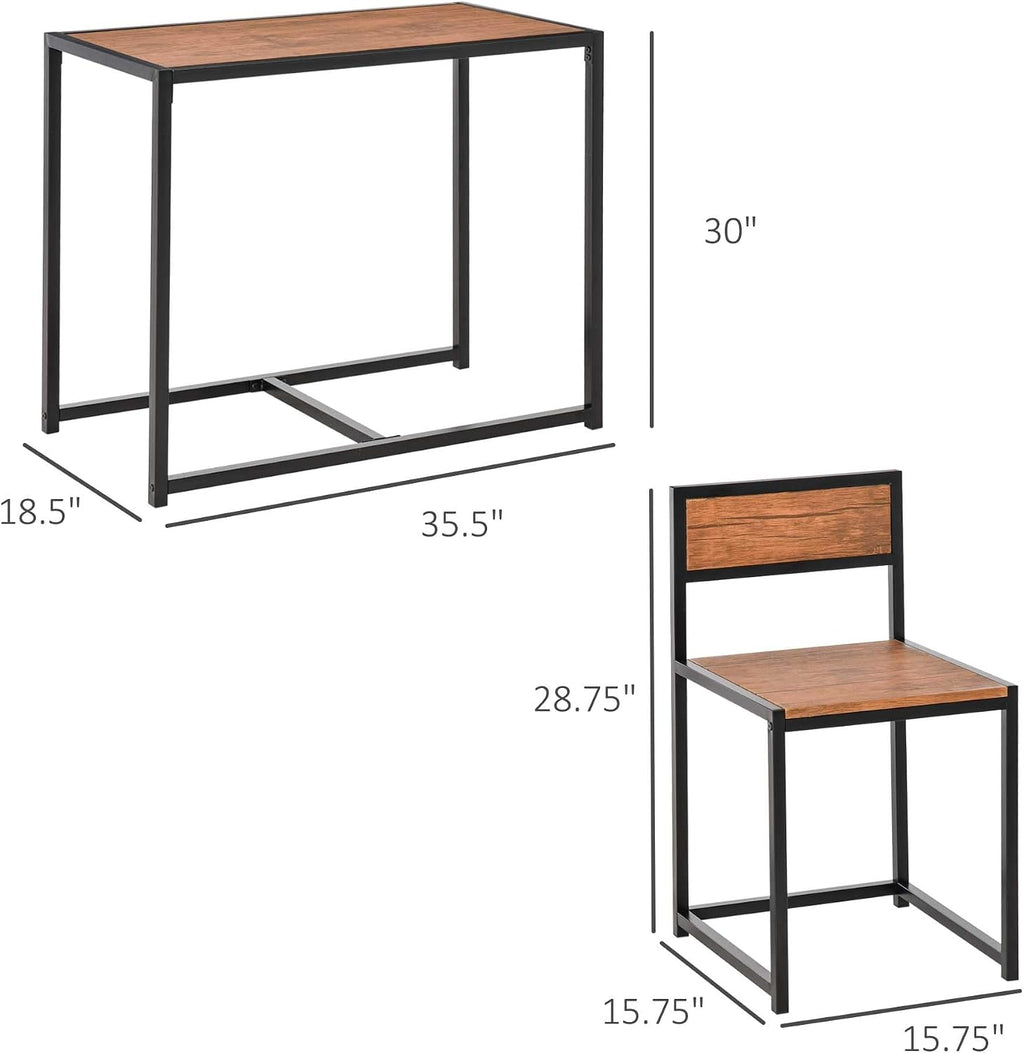 HOMCOM Small Dining Table Set for 2 Compact for Small Spaces, Rustic Brown