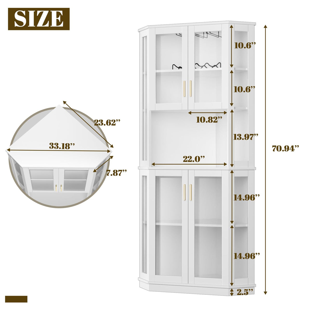 71'' Corner Wine Bar Cabinet,5-Tier Tall Home Liquor Coffee Bar Cabinet