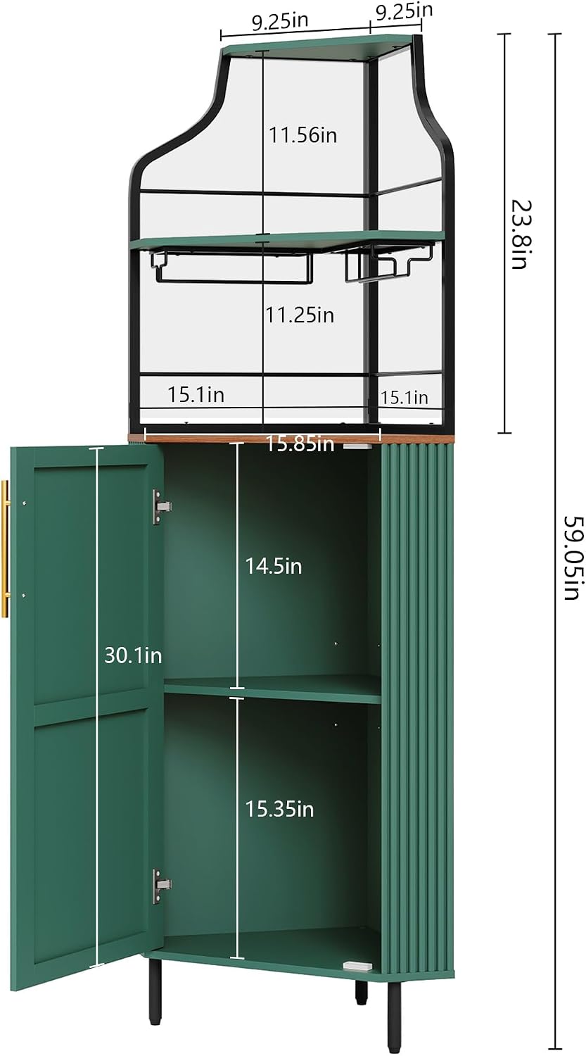 ARTPOWER Corner Bar Cabinet with LED Strip, 4-Tiers Liquor Cabinet, Green