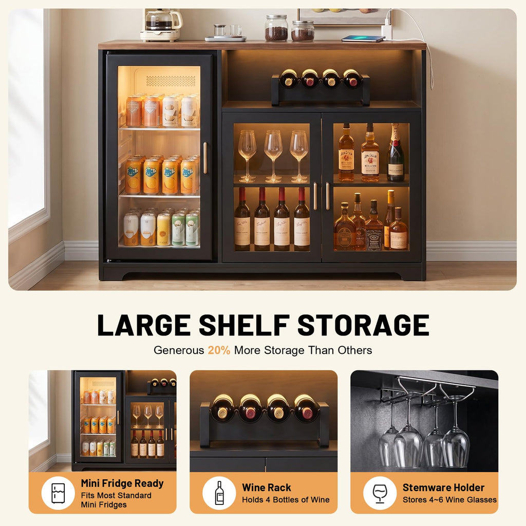 54â Coffee Bar Cabinet with Fridge Space, Smart LED Light, White