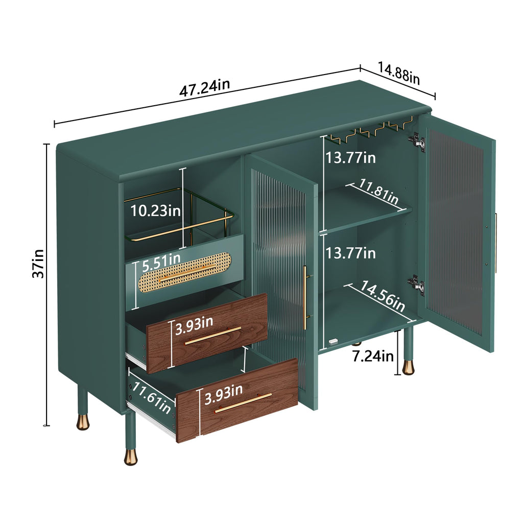 ARTPOWER 48" Coffee Bar Cabinet with Wine Racks and Drawers, Blue