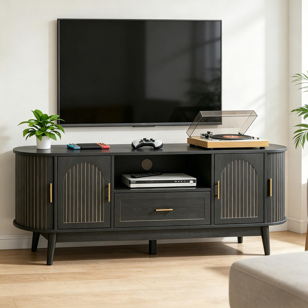 63" Fluted TV Stand for Tvs up to 70" Entertainment Center with Drawers