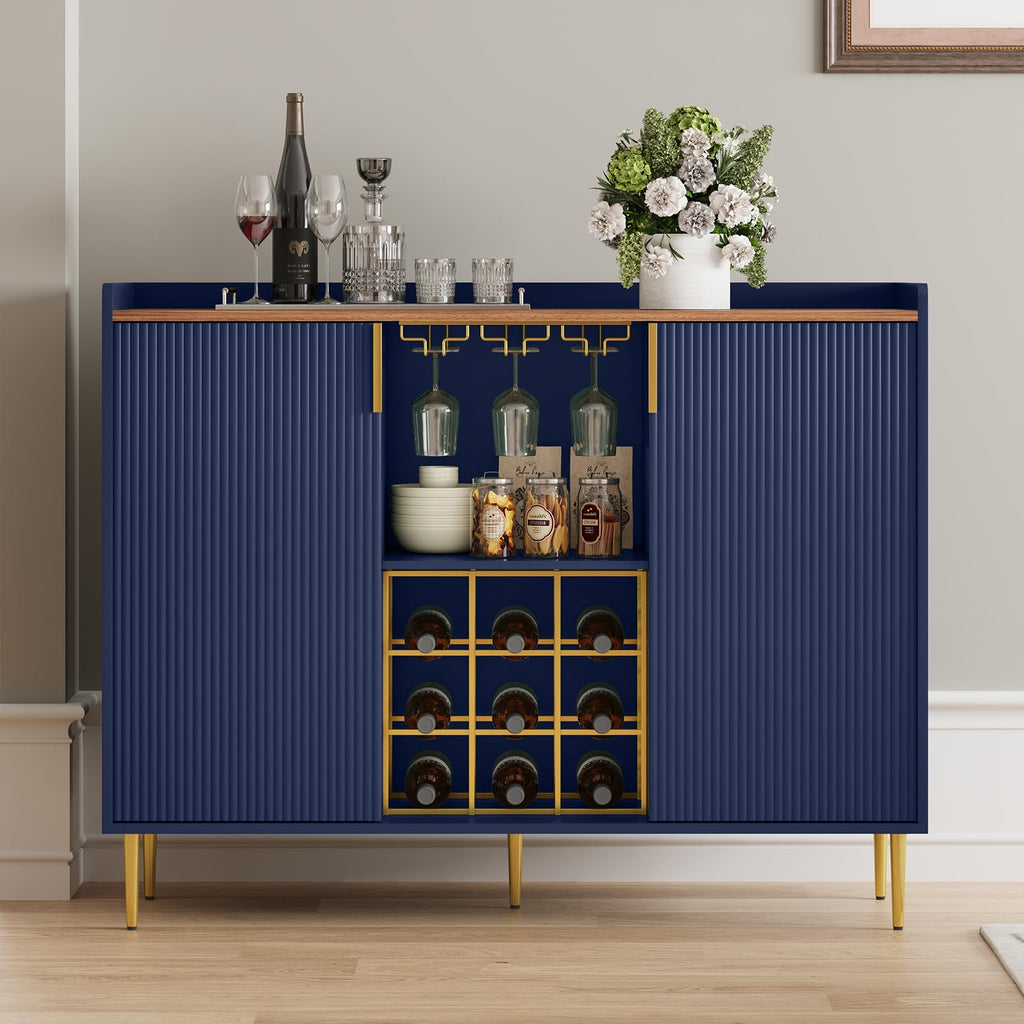 ARTPOWER 48" Wine Bar Cabinet with Fluted Texture, Buffet Sideboard, Black