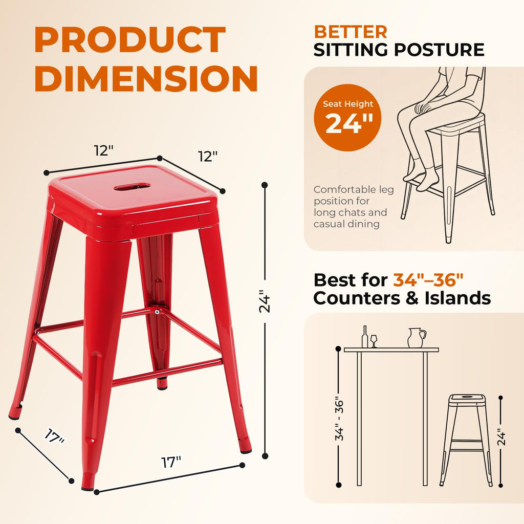 Midnight Black Metal Bar Stools Set of 4,30 Inch