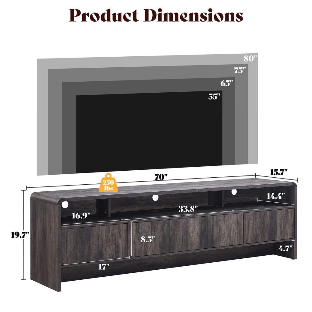 AMERLIFE 70" Modern Curved TV Stand with Storage for TVs Up to 80"