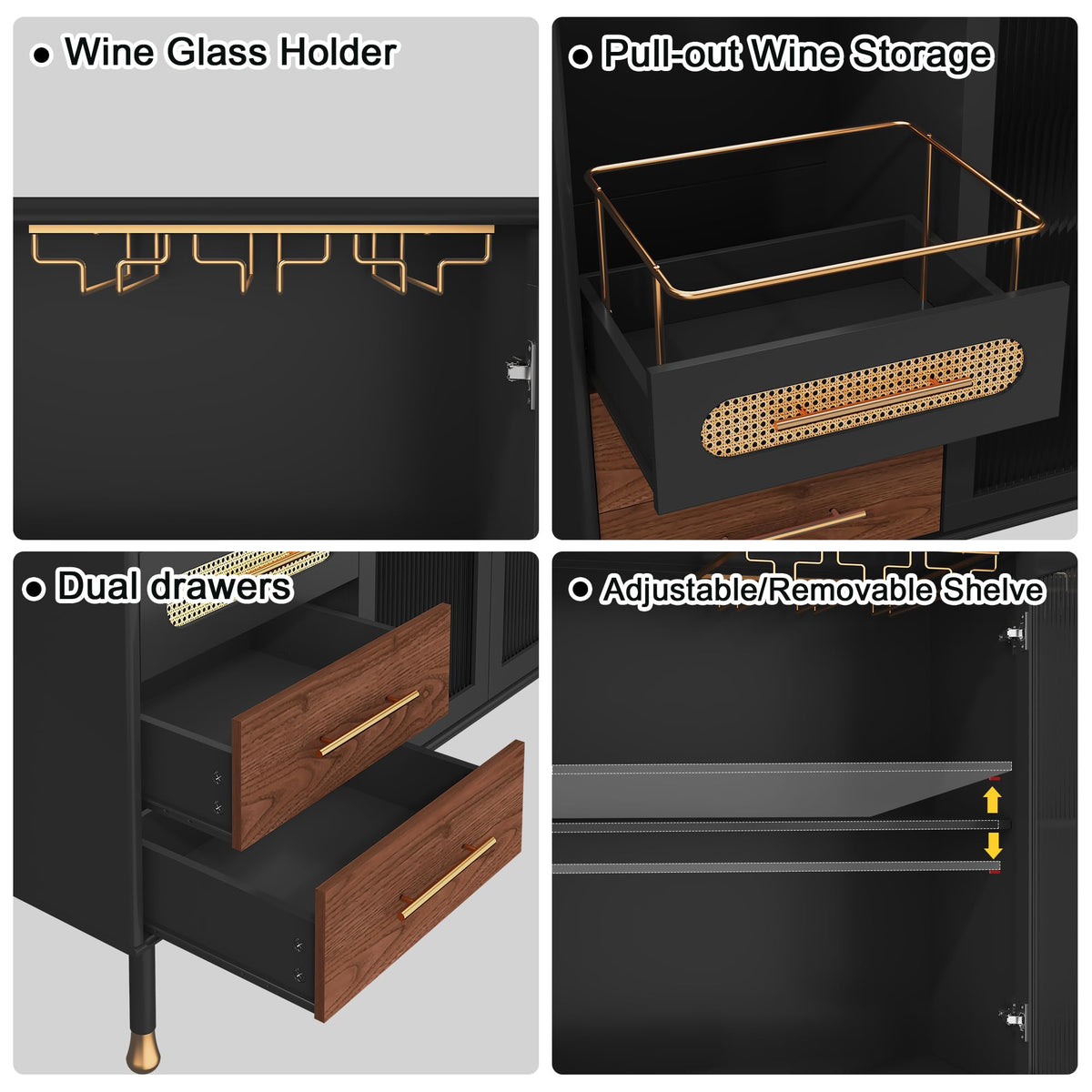 ARTPOWER 48" Coffee Bar Cabinet with Wine Racks and Drawers, Blue