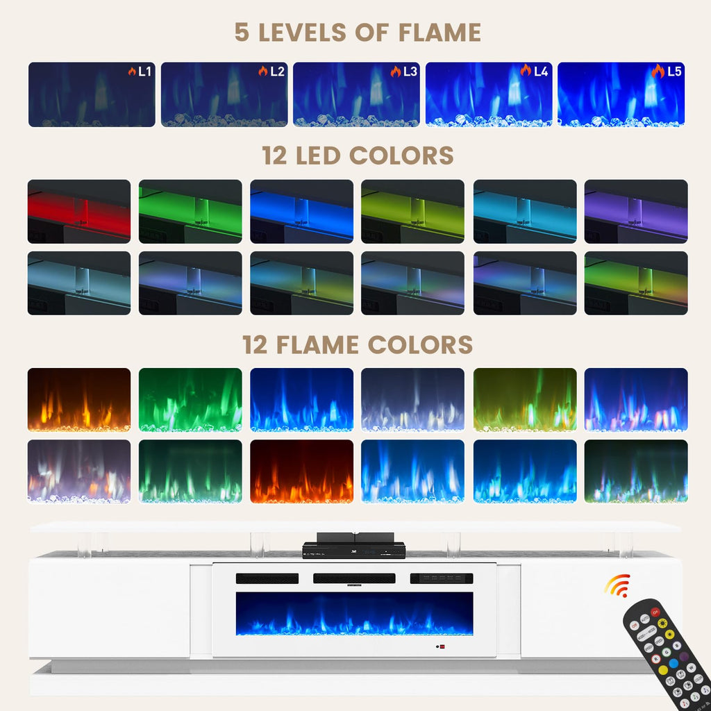 70" Fireplace TV Stand, Modern Entertainment Center