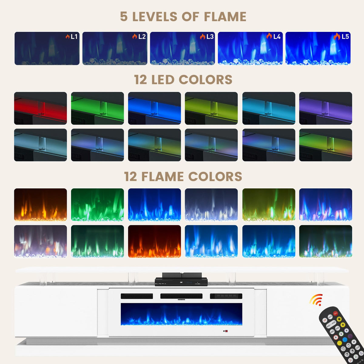 70" Fireplace TV Stand, Modern Entertainment Center