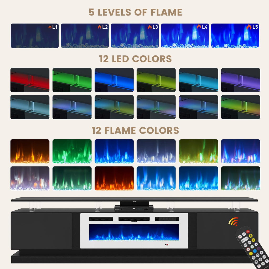 70" Fireplace TV Stand, Modern Entertainment Center