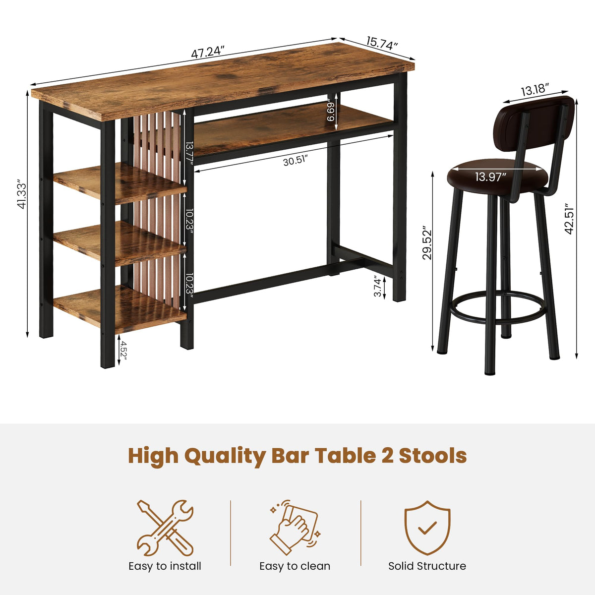 Bar Table and Chairs Set, 59'' Counter Height Dining Table Set with Storage