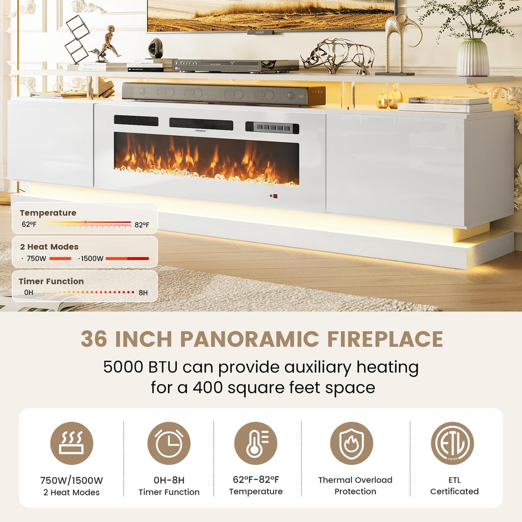 70" Fireplace TV Stand, Modern Entertainment Center