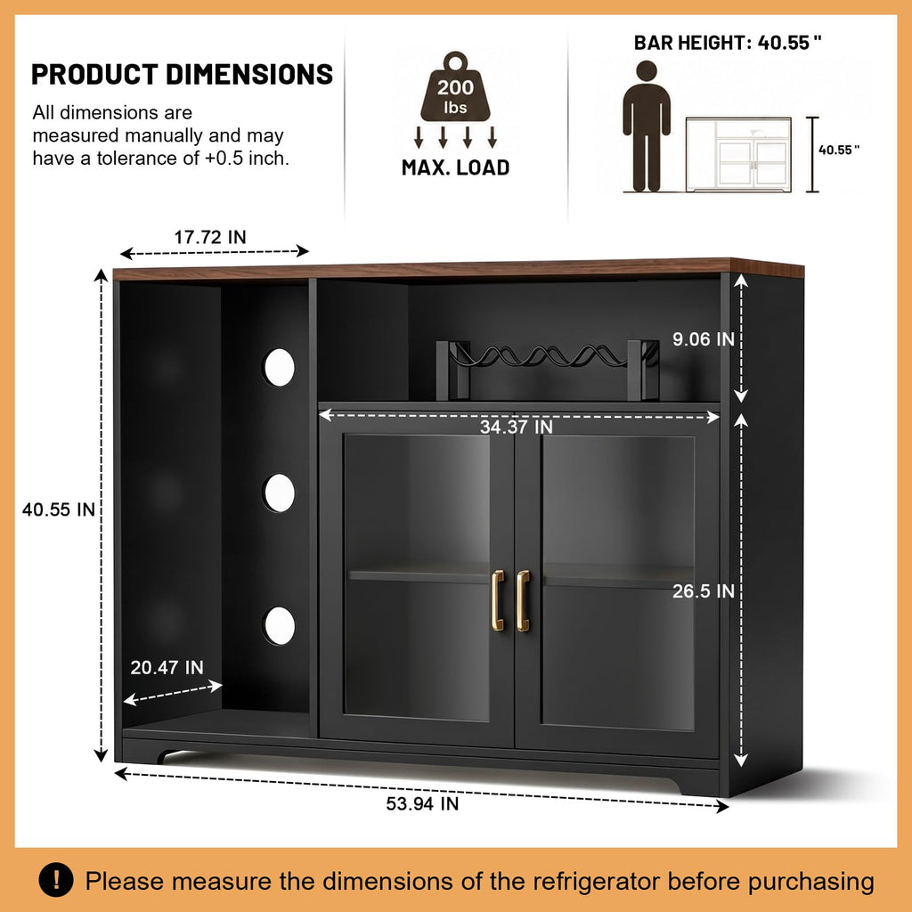 54â Coffee Bar Cabinet with Fridge Space, Smart LED Light, White