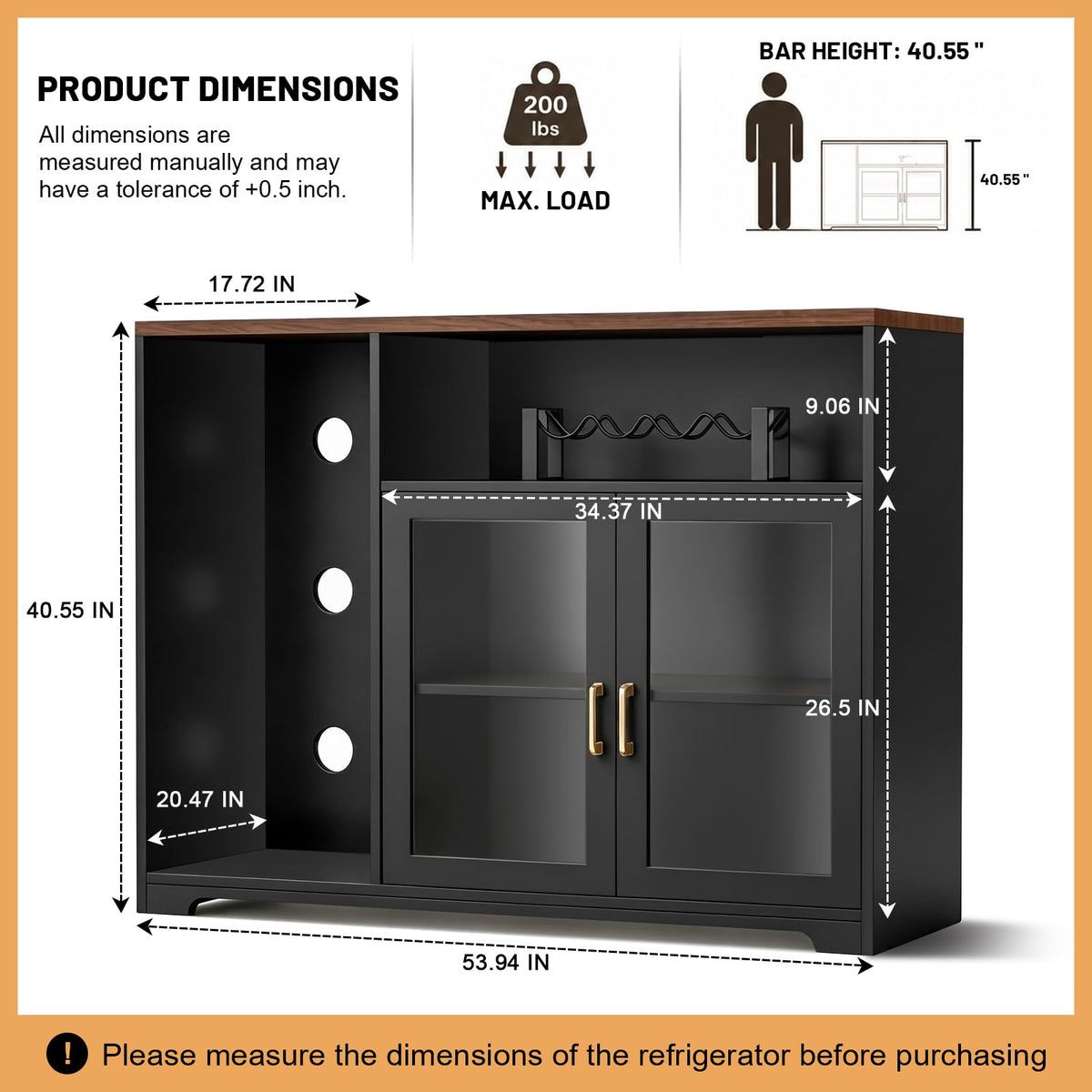 54â Coffee Bar Cabinet with Fridge Space, Smart LED Light, White