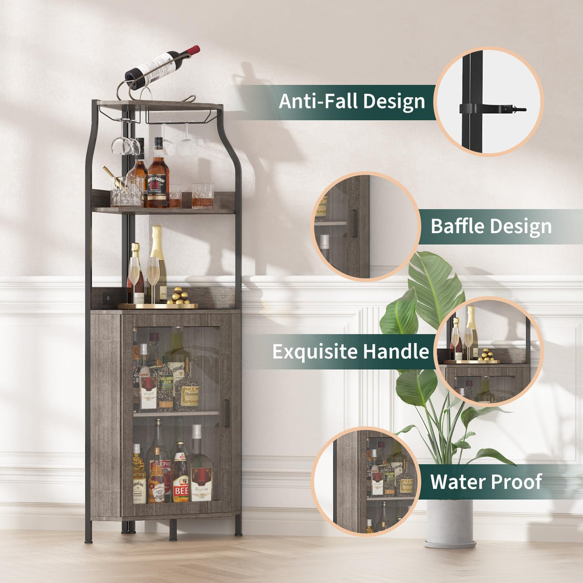 Garvee Corner Wine Bar Cabinet, 5-Tier Corner Liquor Storage Cabinet