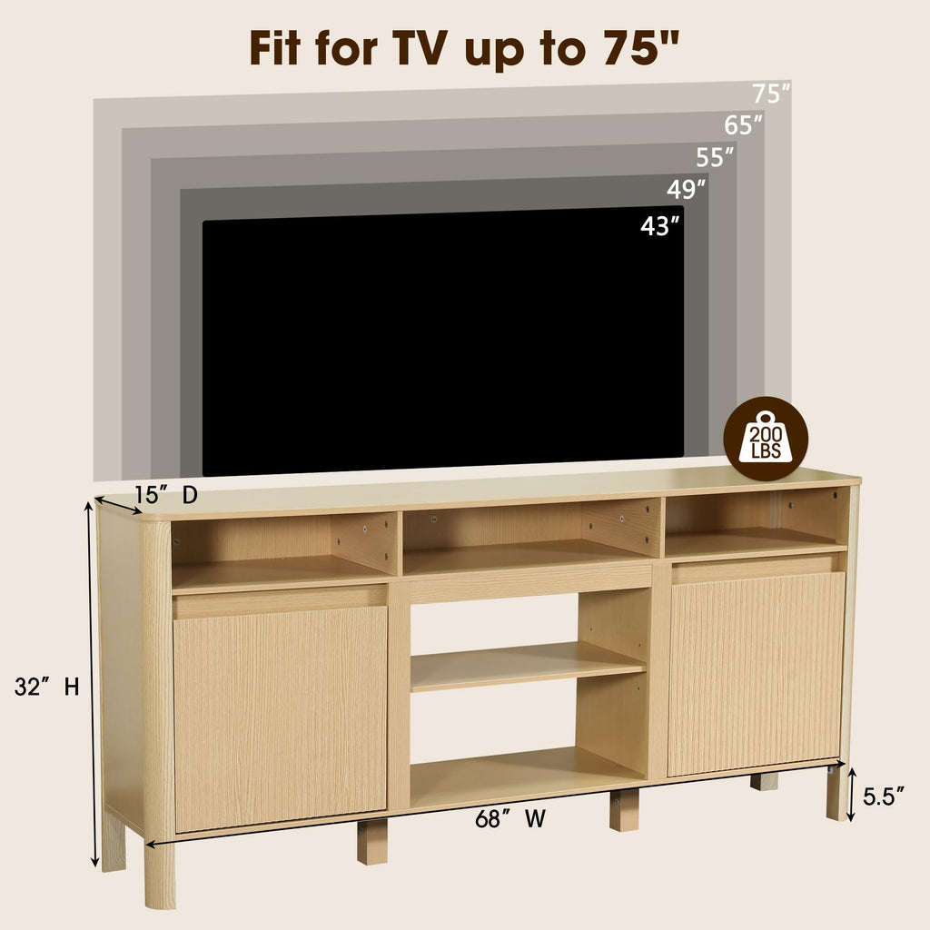 68" Mid Century Modern TV Stands for Living Room, Fulted TV Stand