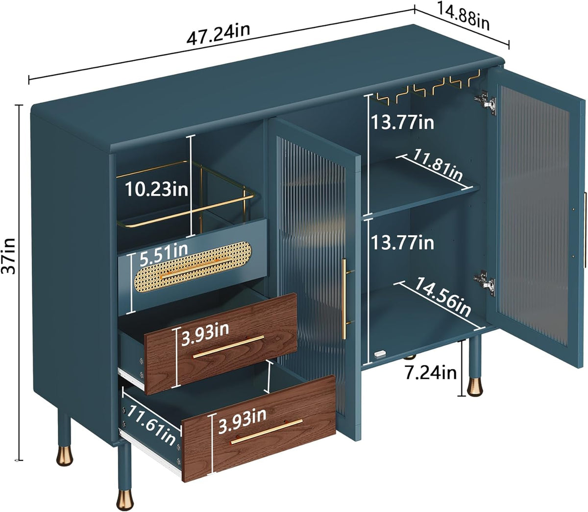 ARTPOWER 48" Coffee Bar Cabinet with Wine Racks and Drawers, Blue