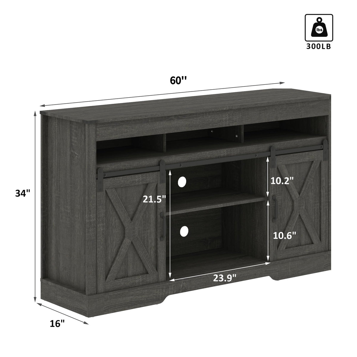 58" Farmhouse TV Stand with Sliding Barn Doors for TVs up to 65 Inch, Entertainment Center with Adjustable Shelves, Wood Media Console Storage Cabinet for Living Room Bedroom, White