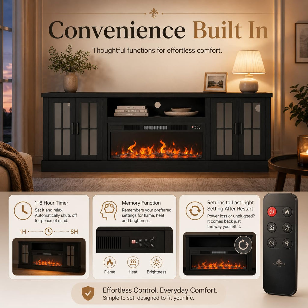 White Farmhouse TV Stand, Entertainment Center, 98" Wall Unit Media Console with Bookshelf, Cabinet & Power Outlets & Barn Doors, Fits TVs Up to 75â for Living Room