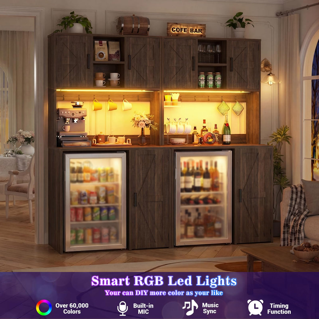 Unikito Mini Fridge Cabinet with Storage, Outlet and LED Light, White