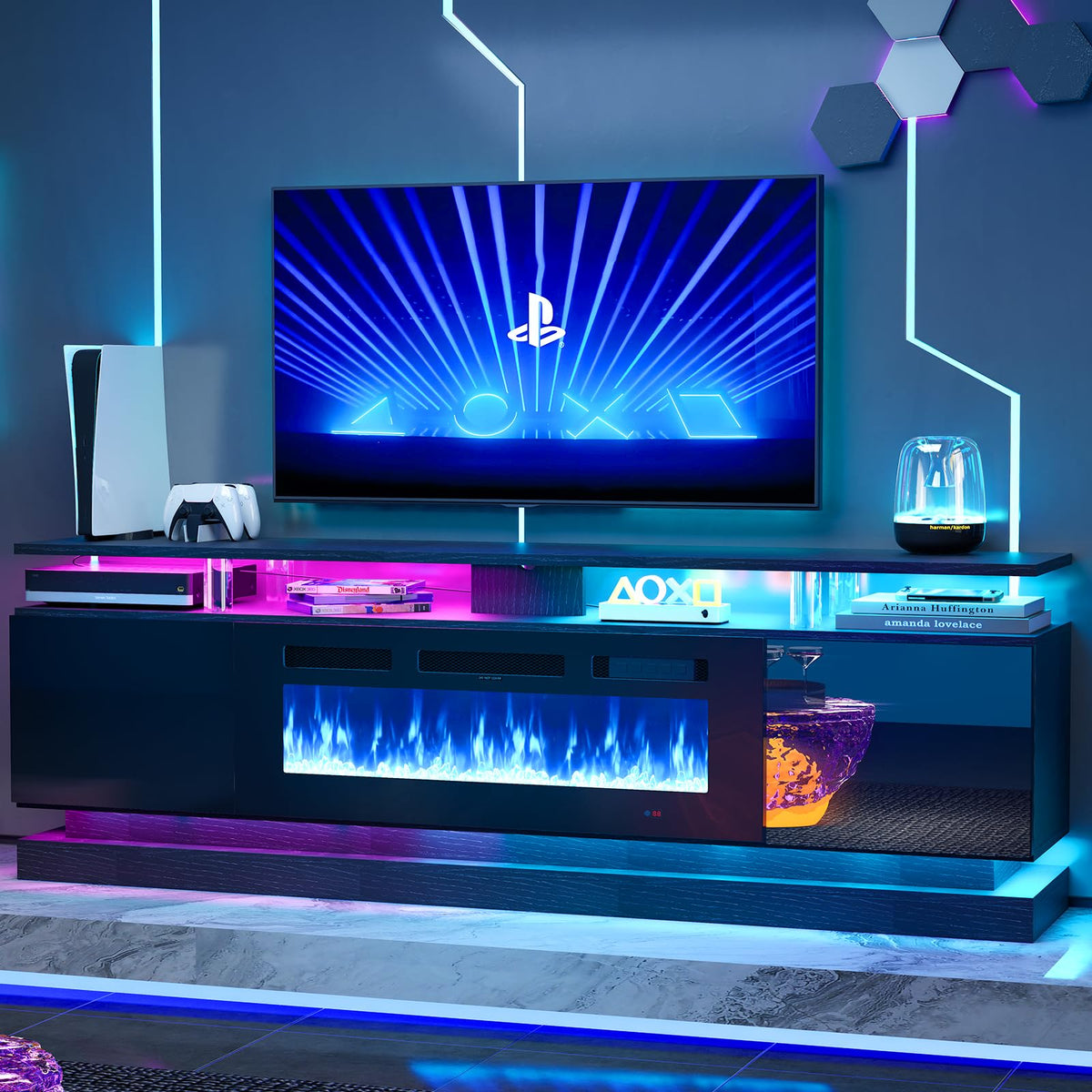 70" Fireplace TV Stand, Modern Entertainment Center