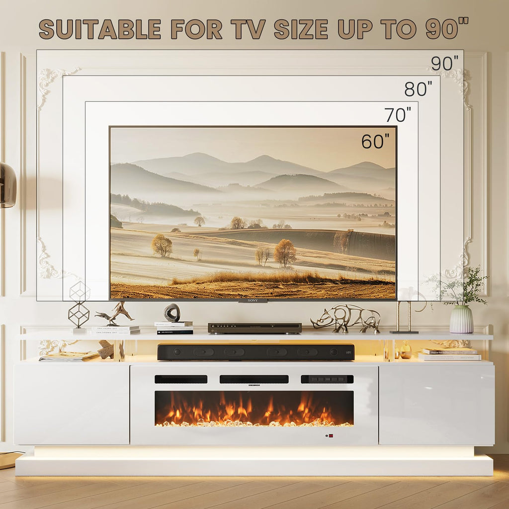 70" Fireplace TV Stand, Modern Entertainment Center