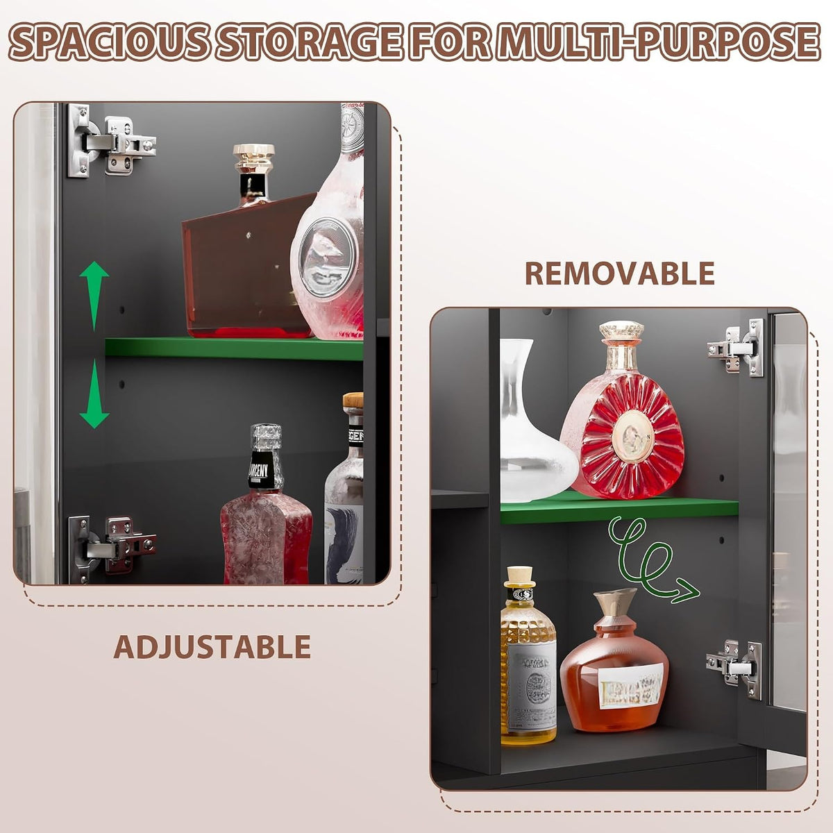 Wine Bar Cabinet With Power Outlet, Black Bars Cabinet Liquor Cabinet with Led Lights, Coffee Bar Cabinet with Wine Rack & Glass Holder, Buffet Sideboard with Storage for Living Room, Dining Room