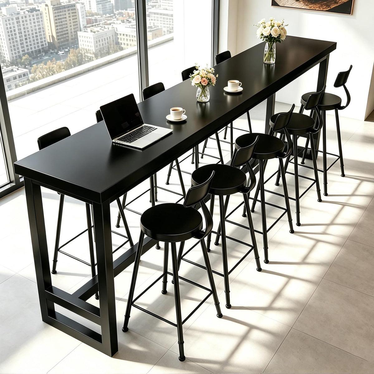 47in Black Industrial Long Bar Table