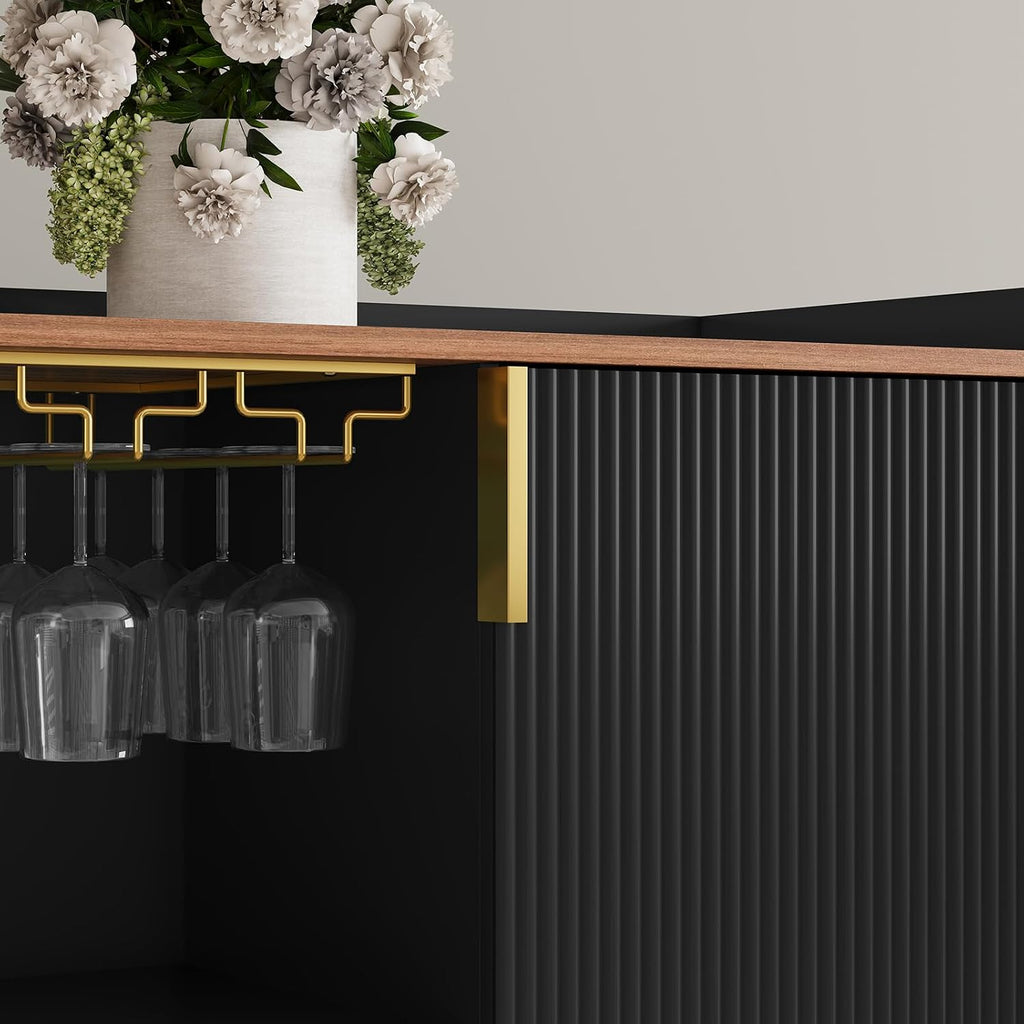 ARTPOWER 48" Wine Bar Cabinet with Fluted Texture, Buffet Sideboard, Black
