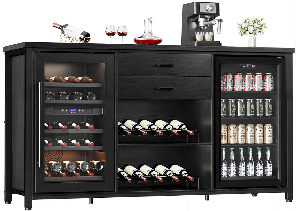 Leteuke Coffee Bar Cabinet with 2 Fridge Space, 70.8" Large Wine Cabinet
