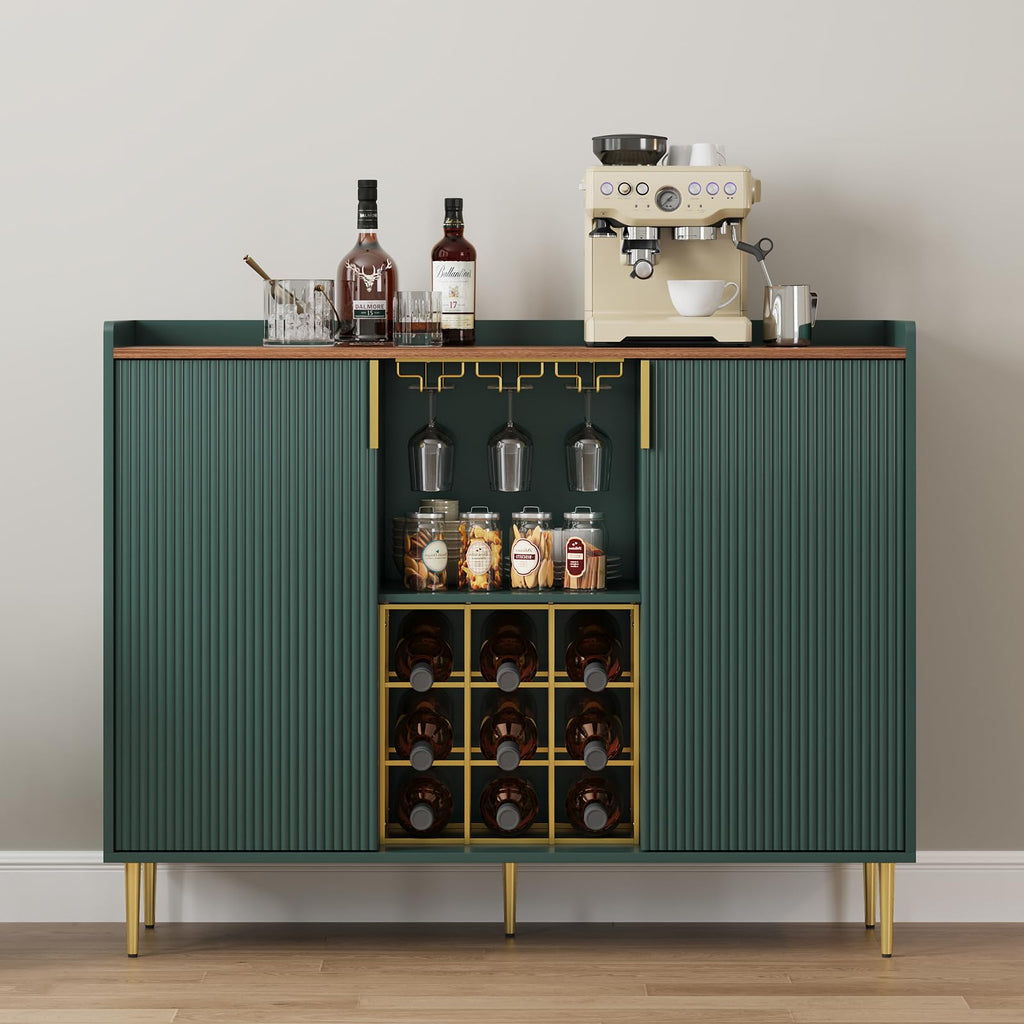 ARTPOWER 48" Wine Bar Cabinet with Fluted Texture, Buffet Sideboard, Black