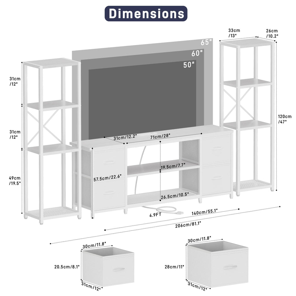 LED TV Stand Entertainment Center Bookshelf Combo with Charging Station