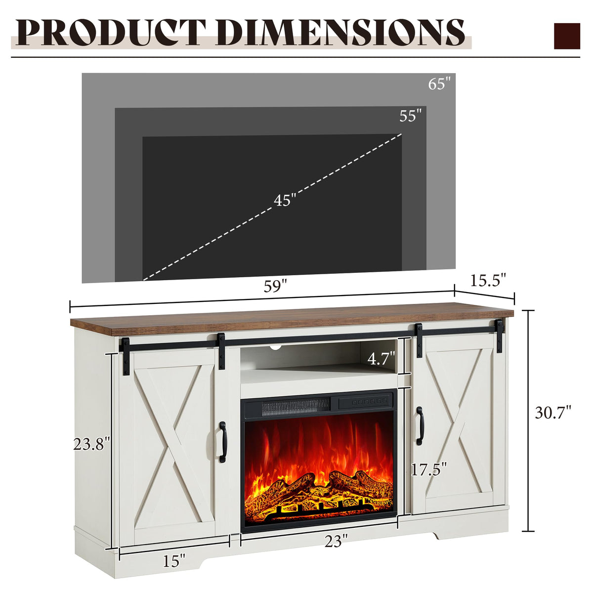 AMERLIFE Fireplace TV Stand with Sliding Barn Door for TVs up to 75"