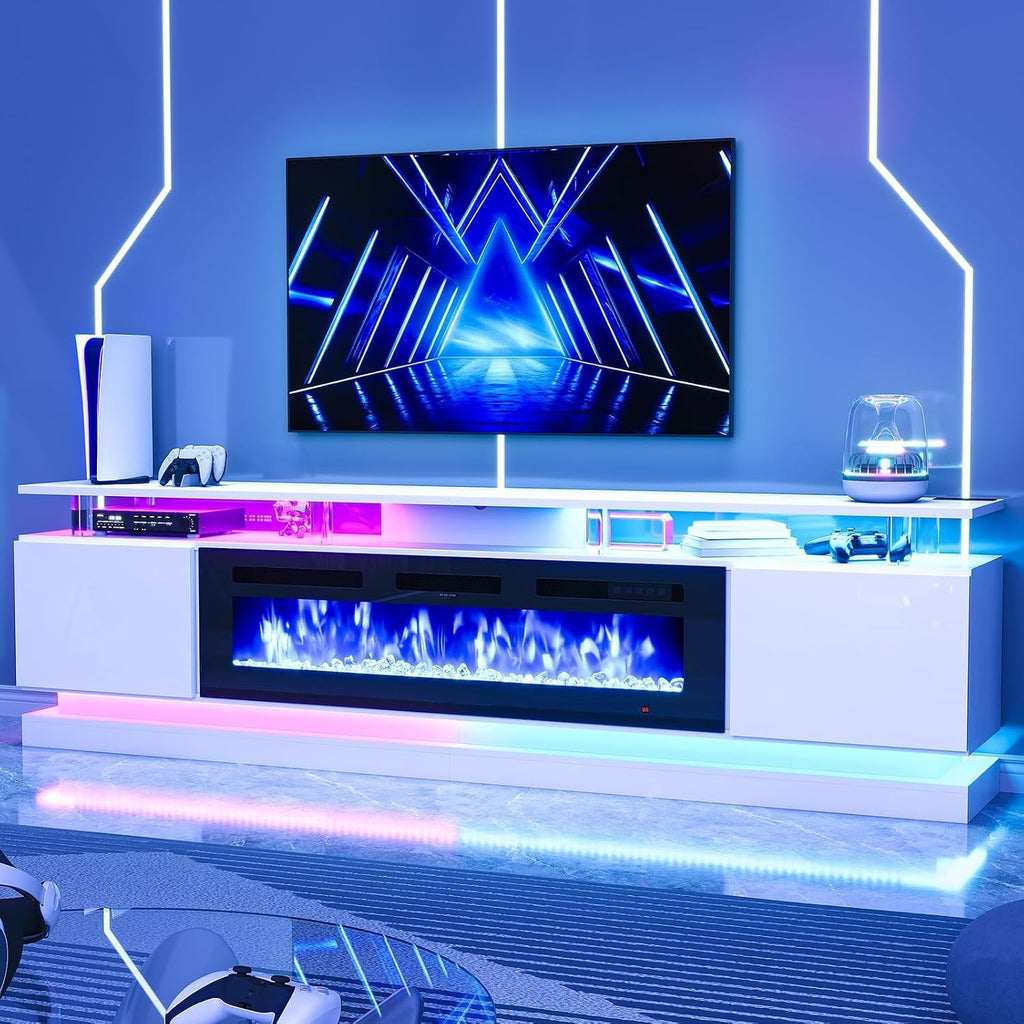 70" Fireplace TV Stand, Modern Entertainment Center