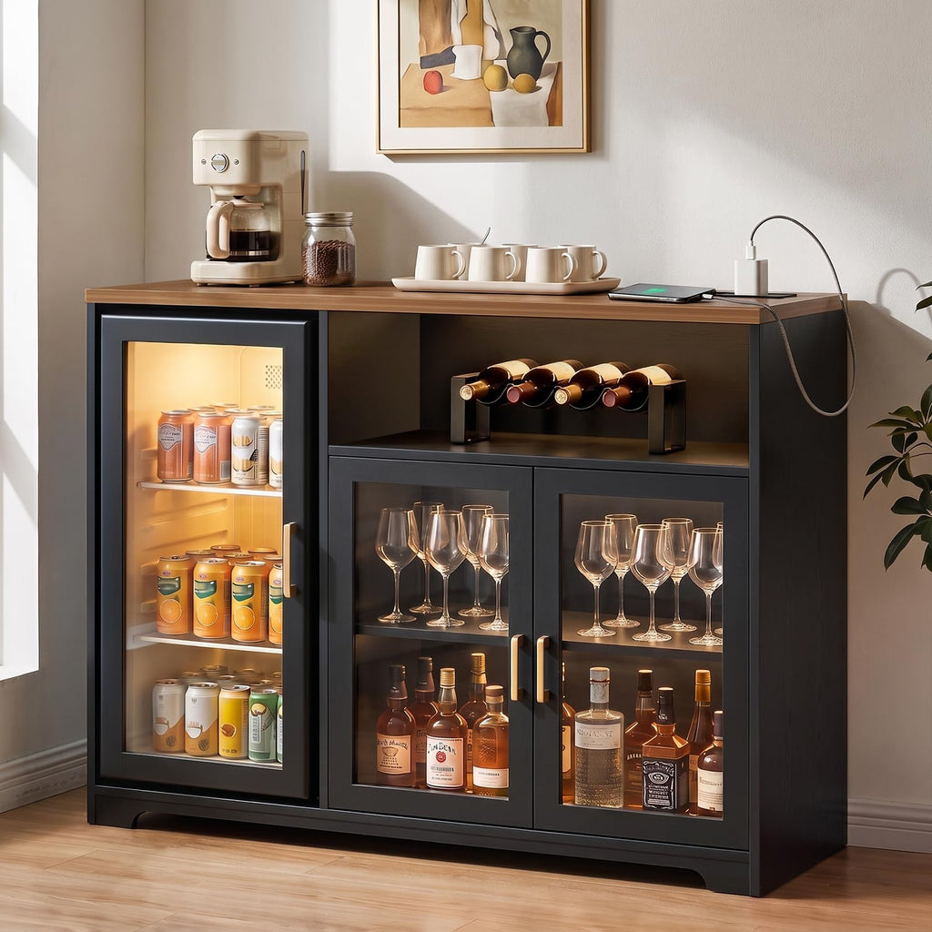 54â Coffee Bar Cabinet with Fridge Space, Smart LED Light, White