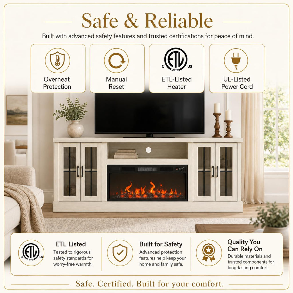 White Farmhouse TV Stand, Entertainment Center, 98" Wall Unit Media Console with Bookshelf, Cabinet & Power Outlets & Barn Doors, Fits TVs Up to 75â for Living Room